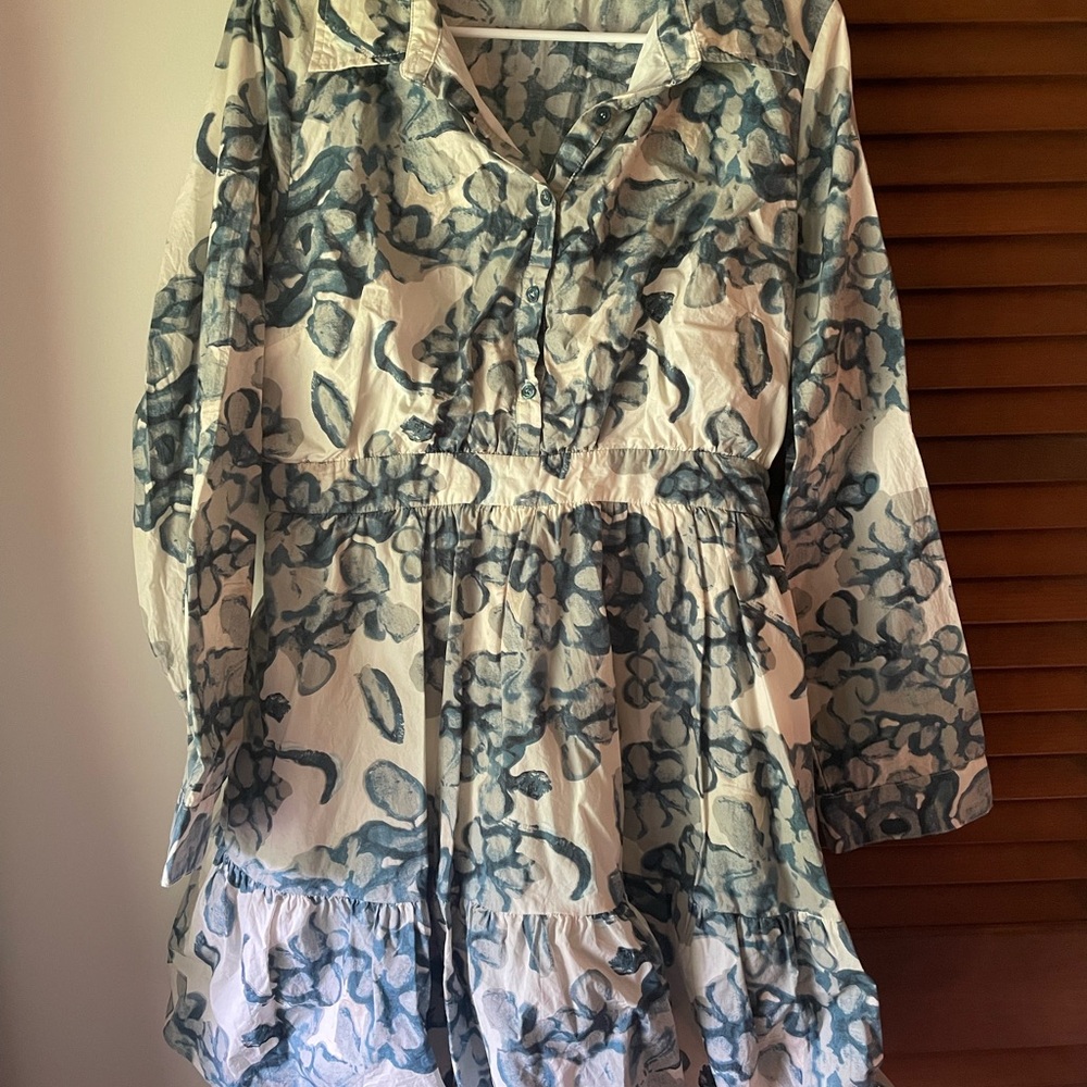 Bohme Blue and Cream Long Sleeve Dress